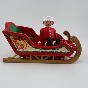 Vintage 2000 Playmobil Christmas Sleigh Red Gold w/ Elf Figure Holiday Decor